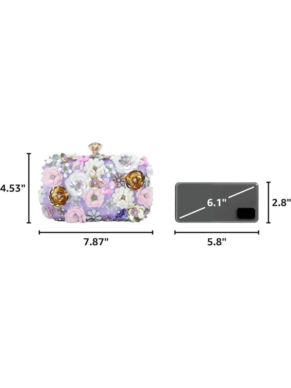 Women's Purple Clutches Flower Chain Strap Evening Imported Shoulder Bag - Picture 3 of 7